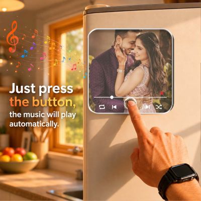 Engagement Gift for Couple, Sister Jiju, Bhaiya Bhabhi & Best Friend Personalized Musical Fridge Magnet Couple Photo Memory Magnet Frame
